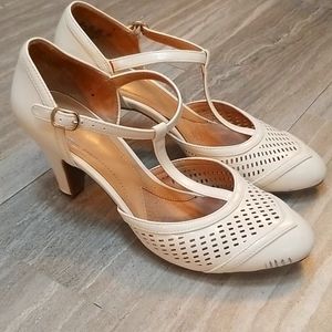 T-strap bone color pumps